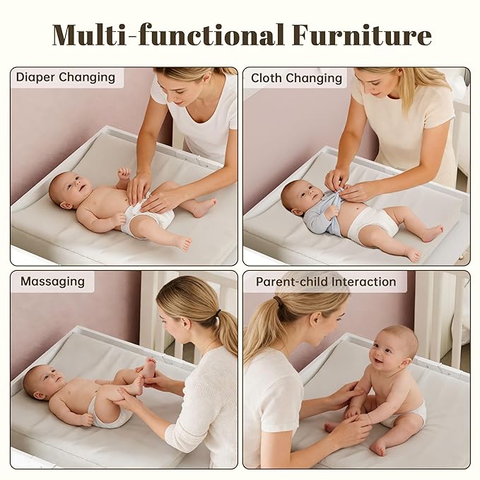 Gyfimoie Baby Changing Table with Foldable Tabletop, White Storage Cabinet with Shelf & Door Rack, Modern Diaper Changing Station with Storage, Perfect for Bedroom & Nursery (Pad Not Included)