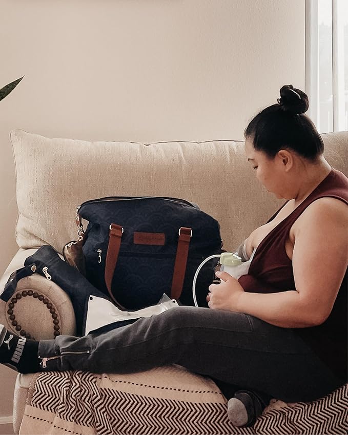 Sarah Wells Lizzy Breast Pump Bag – Stylish Pump Tote with Insulated Cooler Pocket, Laptop Sleeve – Fits Portable Pumps & More – Easy-Clean, Lightweight Breastfeeding Bag (Deco)