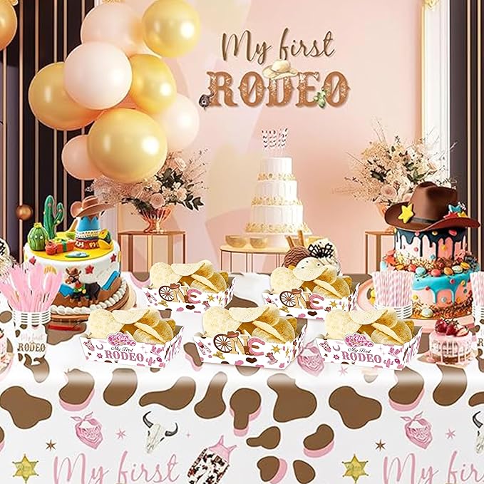 24 Count Cowgirl Themed Food Trays for Girls Western 1st Birthday Party Decorations My First Rodeo Food Trays Cowgirl Birthday Party Decor