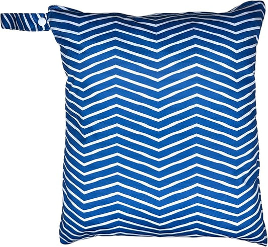 Waterproof Wet Bag for Mom & Baby – Waterproof, Smell Proof, Machine Washable Storage Bag for Cloth Diapers, Baby Clothes, Swimwear & More - Cute Blue Chevron Print 12.6" x 14.6"