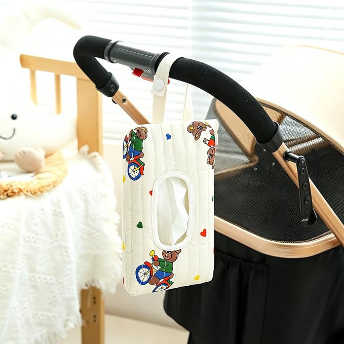 Quilted Baby Wipe Holder Floral Diaper Pouch Portable Quilted Wipes Bag for Car, Stroller