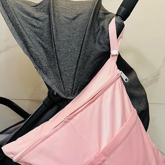 Wet Bag,Baby Wet Dry Cloth Diaper Bags,Multi-functional Bag,Washable, Reusable for Travel, Stroller, Pool,Beach, Wet Swimsuits,Dirty Gym Clothes, Toiletries, Toys,Mommy Bag gray&pink