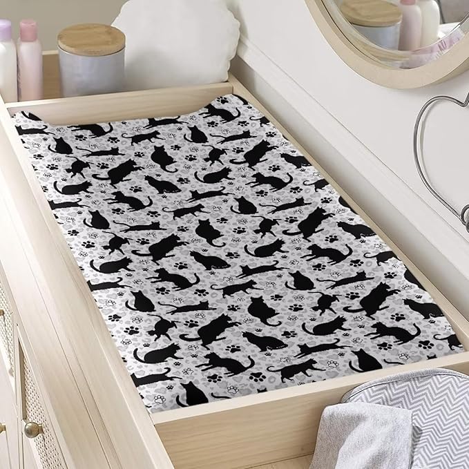 Black Cat Diaper Change Table Covers Cute Changing Pad Cover for Baby Replacement Soft Baby Nursery Diaper Changing Pad Sheets Gift for Holiday
