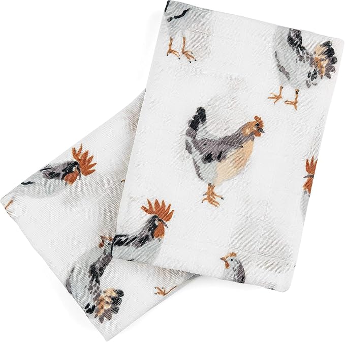 Milkbarn Baby Muslin Burp Cloths for Boys & Girls - Extra Large Washcloths 23" x 23", Pack of 2 - Soft & Absorbent 100% GOTS-Certified Organic Cotton - Burping Cloths for Babies (Chicken)