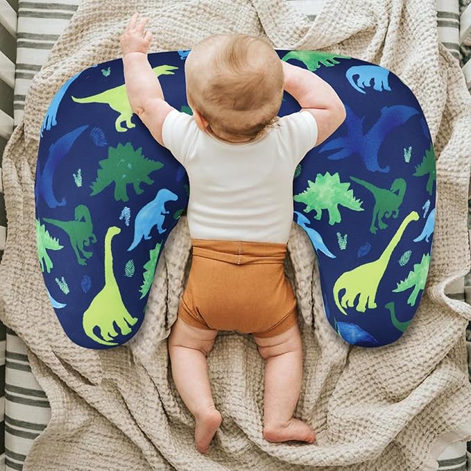 TANOFAR New Nursing Pillow Cover, Stretchy Minky Removable Nursing Cover for Breastfeeding Pillows, Ultra Soft Comfortable Slipcover for Baby Girl and Boy, Blue Dinosaur