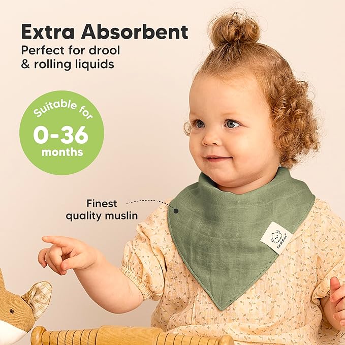 8-Pack Muslin Baby Bibs for Boys, Girls - Muslin Bandana Drool Bibs for Baby Girl & Boy, Drooling Newborn, Teething Toddler, Infant 0-36 Months, Soft Cotton Extra Absorbent (Pine)