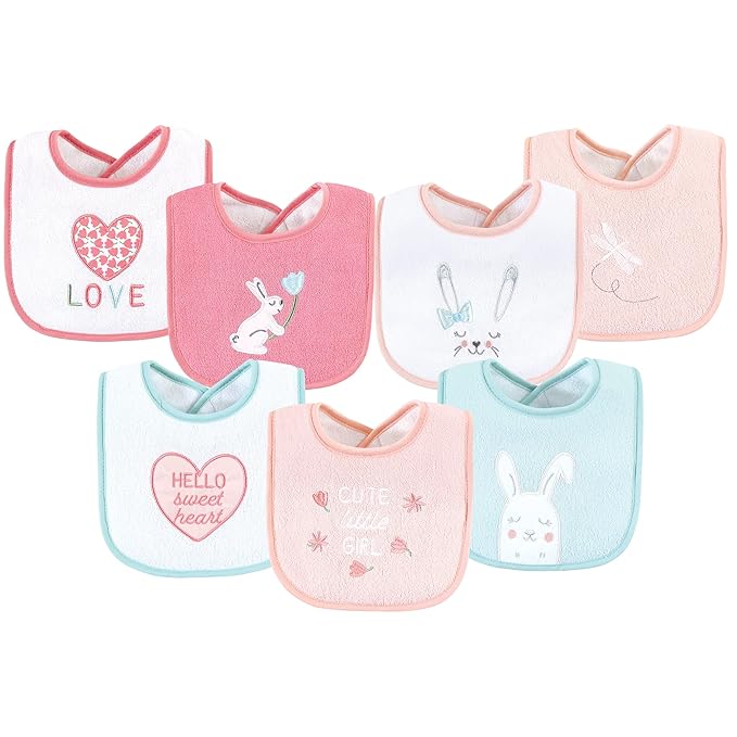 Hudson Baby Unisex Baby Cotton Terry Drooler Bibs with Fiber Filling, Bunny, One Size