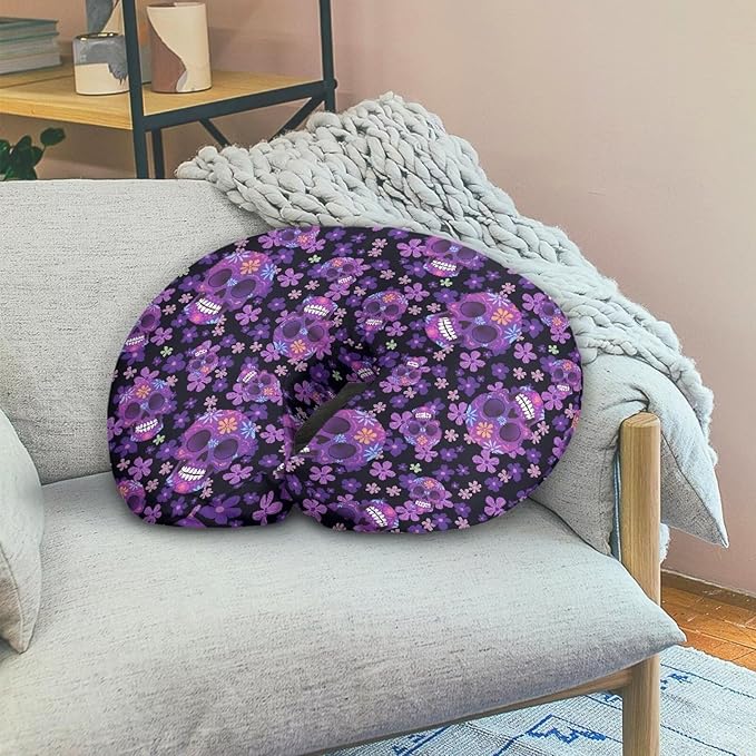 Sugar Skull Baby Nursing Pillow Cover, Flower Skulls Stretchy Nursing Pillow Covers for Mom Baby, Mexico Day of Dead Removable Nursing Pillow Cover, Purple