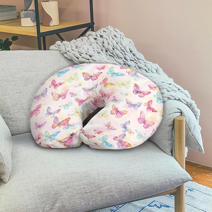 Multicolored Butterfly Nursing Pillow Cover for Baby Boy Girl Breastfeeding Nursing Pillow Slipcovers Super Soft Easy to Use and Dustptoof