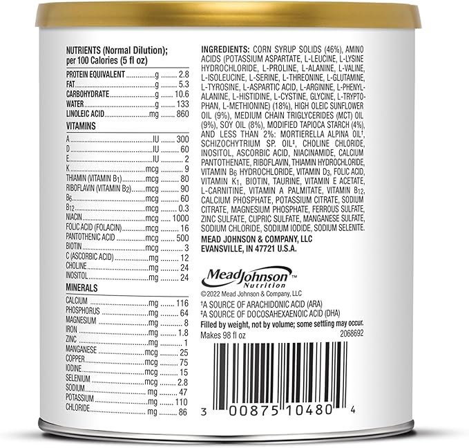 PurAmino, Hypoallergenic Amino Acid Based Infant Formula for Severe Food Allergies and GI Conditions, Nutritionally Complete Baby Formula, 14.1oz can,Pack of 8