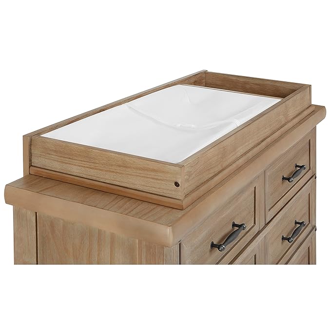 Evolur Mini Changing Tray in Barnwood – Solid Wood Dresser Changing Station with Safety Brackets and Storage Compartments – Converts Dresser into Baby Changing Topper, Easy Assembly, ASTM Certified