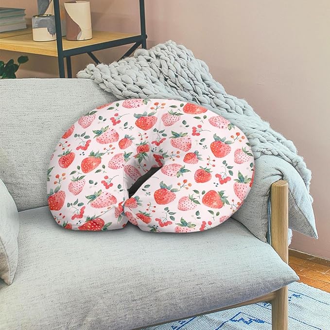 Forchrinse Pink Strawberry Nursing Pillow Cover for Girls Princess Nursing Pillow Slipcover for Breastfeeding Moms,Easy to Care, Medium