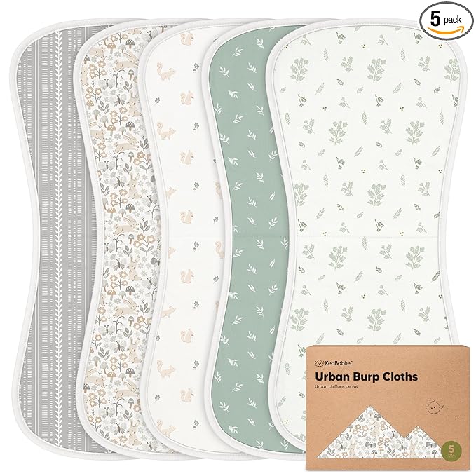 Organic Burp Cloths Baby Boy & Girl - 5-Pack Super Absorbent Cotton Burping Cloths for Babies, Soft & Plush Newborn Spit Up Rags, Infant Towels for Milk Spit Up, Unisex, Large 21" x 10" (Prairie)