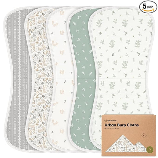 Organic Burp Cloths Baby Boy & Girl - 5-Pack Super Absorbent Cotton Burping Cloths for Babies, Soft & Plush Newborn Spit Up Rags, Infant Towels for Milk Spit Up, Unisex, Large 21" x 10" (Prairie)