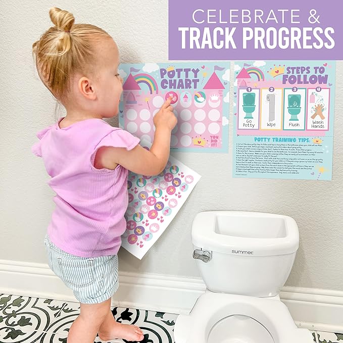 Hadley Designs Potty Training Chart for Toddlers Girls -10 Sticker Potty Chart for Toddlers Girls, 8.5x11" Potty Training Sticker Charts for Toilet Success, Princess Toddler Reward Chart for Kids