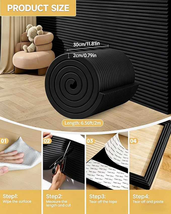 11.8''W Extra-Wide Edge Protector, 6.56FT 0.79''Th Baby Proofing Corner Guards, Safety Furniture Bumper, Pre-Taped, Thick Soft Rubber Foam Padding for Fireplace Table Stair Cabinet (Black)