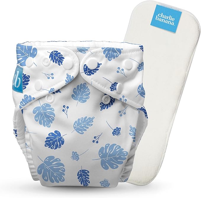 Charlie Banana Cloth Diapers, Reusable, Washable, Adjustable One Size Diaper, for Babies and Toddlers, with Absorbent Insert - Tropical Blue, 1 Pack