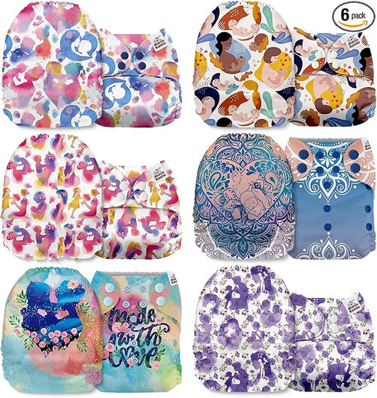 Mama Koala 1.0 Cloth Diapers for Babies, 6 Pack Pocket Shell Only (NO Inserts) - One Size Washable and Reusable Pocket Diapers for Newborns and Toddlers - 160026