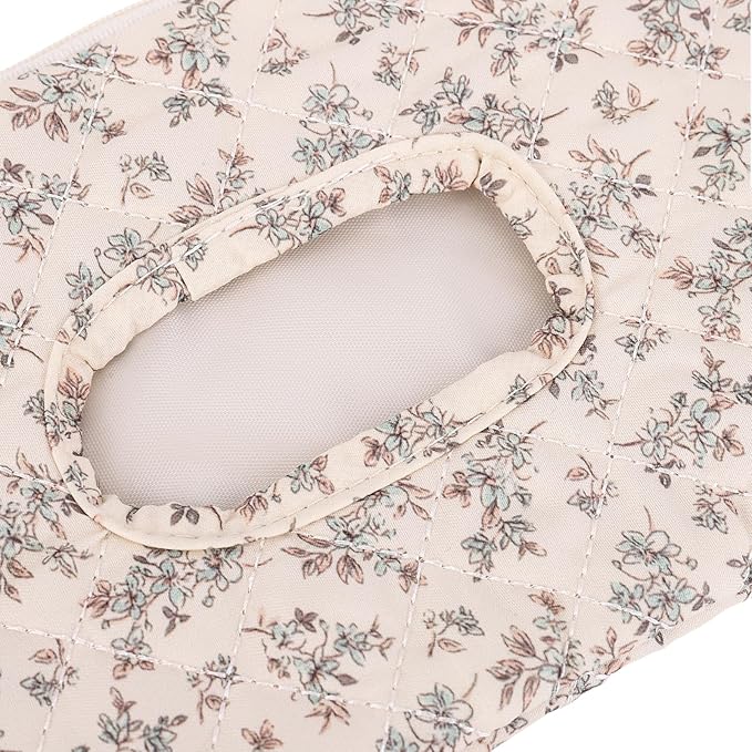 Quilted Baby Wipe Holder, Canvas Floral Quilted Pouch with Hanging Strap, Portable Diaper Wipe Holder for Travel Stroller-Polka Dots