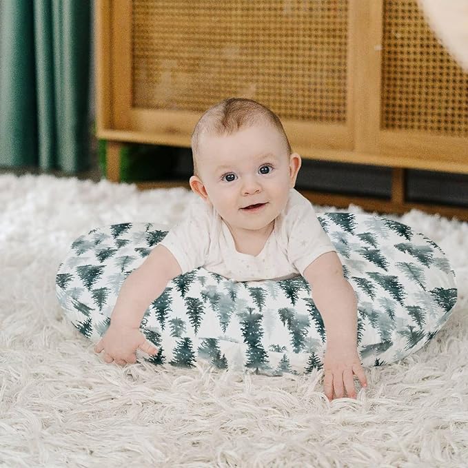 HawSkgFub Pine Trees Forest Nursing Pillow Cover for Baby Boys Girls, Watercolor Green Blue Breastfeeding Pillow Slipcover, Nursing Pillowcase for Newborn Infant, Cover Only