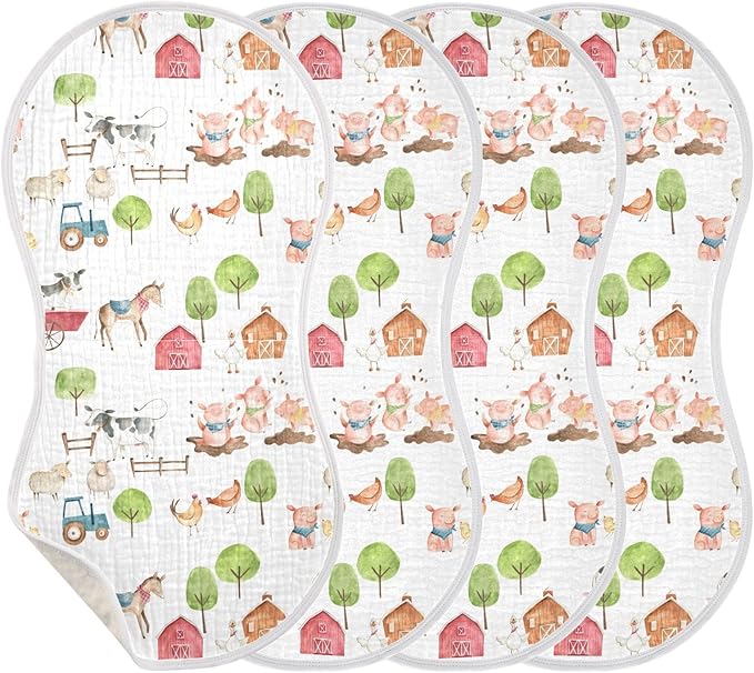 vvfelixl Watercolor Farm Animals Burp Cloths for Baby Boy Girls Baby Washcloths Burp Rags 1 Pack White