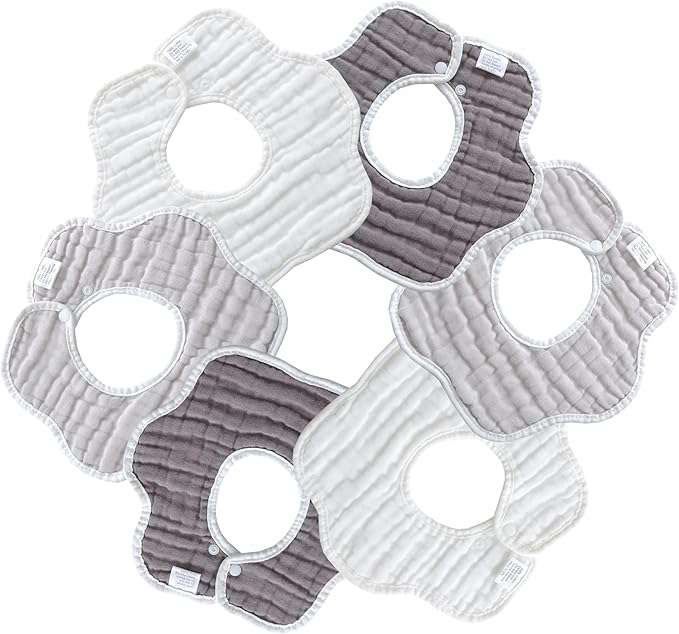 MUKIN Soft Cotton Muslin Baby Bibs 6 Pack | Adjustable Snap Closure for Newborns| Absorbent for Drooling, Teething & Feeding