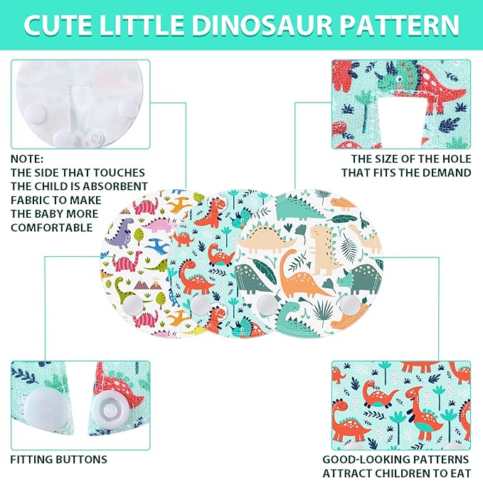 Breling 18 Pack Feeding Tube Pads Button Pad Gtube Button Covers Reusable g Tube Cutie Dinosaur Feeding Supplies for Kids Baby Breastfeeding Nursing Care(Dinosaur)