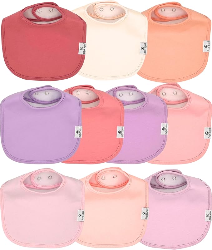 DiaperSquad's 100% Organic Cotton Baby Drool Bibs, Super Absorbent & Adjustable Baby Bibs for Drooling and Teething