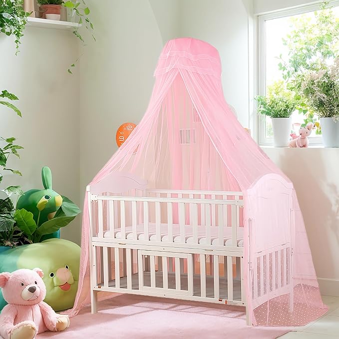 Baby Crib Bed Mosquito Net:Crib Canopy, Princess Bed Canopy, 2025 New 50D Breathable Mesh Crib Tent, Mosquito Net for Canopy Bed Curtains Baby Toddler Bedroom Decoration Accessories (Pink)