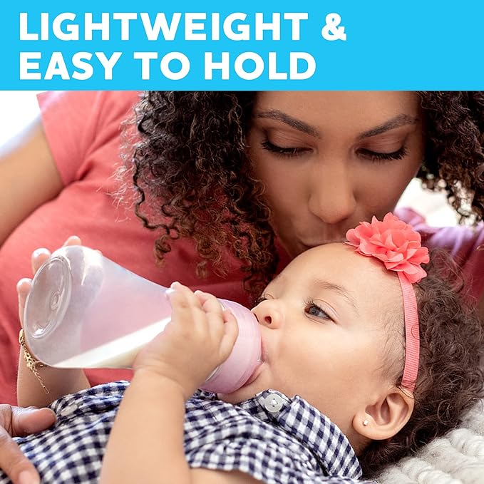 Chicco Duo 9oz Hybrid Baby Bottle, Real Glass Inside, Lightweight Plastic Outside, Patented Invinci-Glass Technology, Intui-Latch Nipple, 2-Pack, Clear/Pink