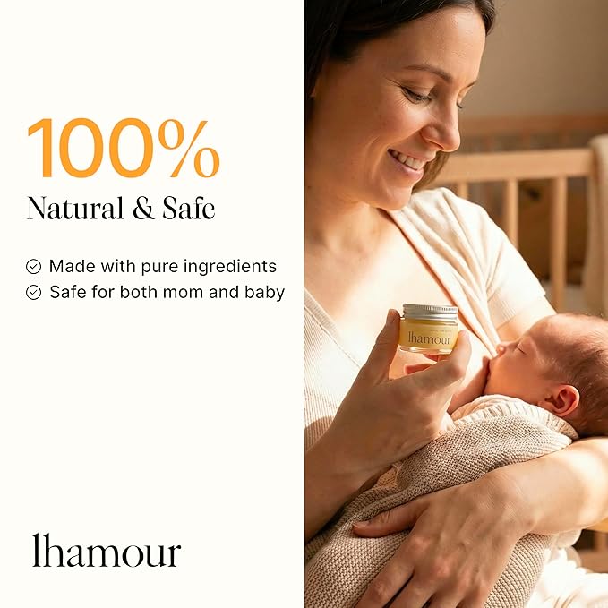 Lhamour Organic Nipple Cream Breastfeeding - Nipple Butter Balm with Coconut & Olive Oil, Beef Tallow, Beeswax, Soothing Nipple Butter Cream for Sore Cracked Nipples, Baby Safe Unscented Formula,1 oz