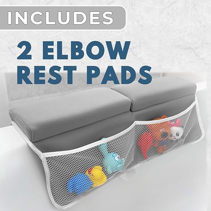 Baby Bath Kneeler and Elbow Rest Pad Set - Non-Slip Quick Dry Bath Kneeling Pad and Bath Elbow Rest Pad with Pockets for Baby Bath Essentials