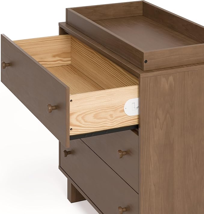 Storkcraft Texas 3 Drawer Chest with Removable Changing Table Topper (Hazelnut) – GREENGUARD Gold Certified Baby Dresser, Interlocking Drawer System for Nursery & Kids’ Bedroom Dresser