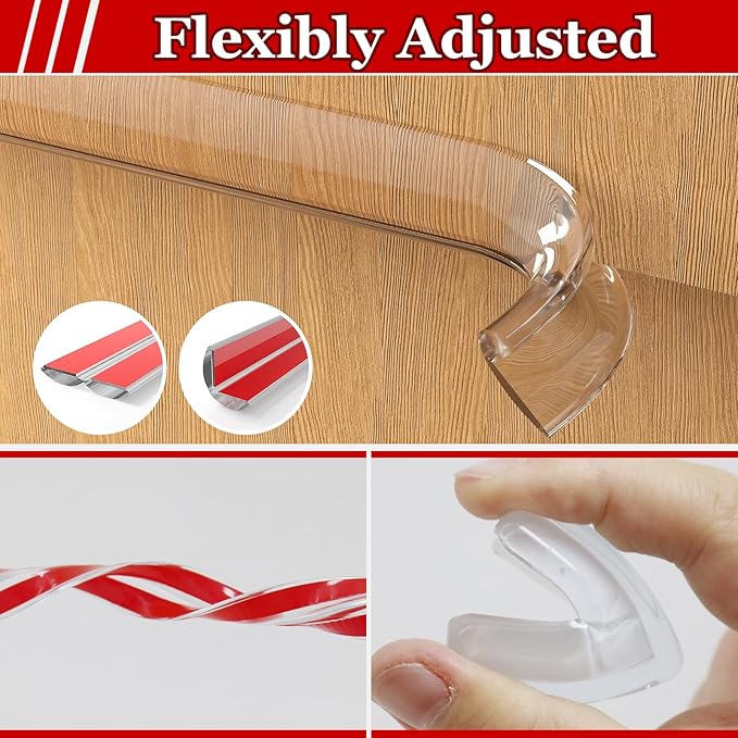 SureStop Baby Proofing with 4 Corners Protection, Self-Adhesive Furniture Edge Guard & Safety Bumpers, Table Corner Protectors (1.6in Wide, 32.8ft with 8 Corners)