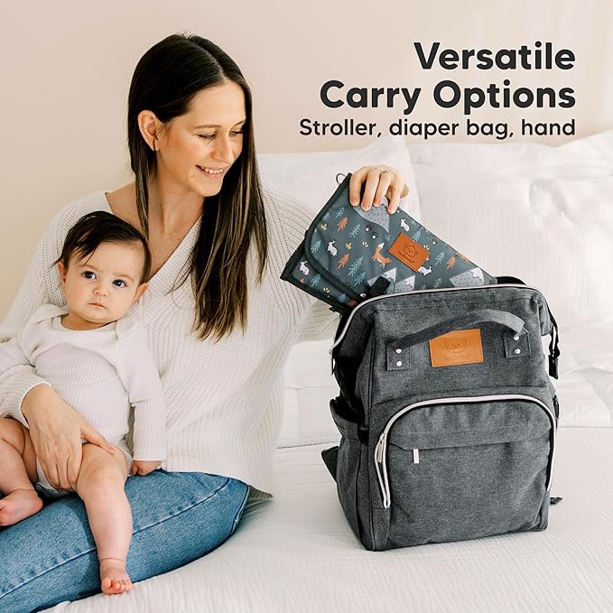 KeaBabies Portable Diaper Changing Pad, Travel, Car - Large Waterproof Baby Changing Mat, Wipeable, Padded, On The Go Travel Diaper Clutch Bag, Easy to Use Pockets for Newborn Essentials (Woods)
