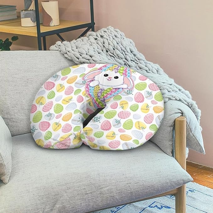 Colorful Rabbit Egg Nursing Pillow Support Cover with Hidden Zipper Washable Breastfeeding and Bottle Feeding Nursing Pillowcase for Nursery Room Car Easter Decor
