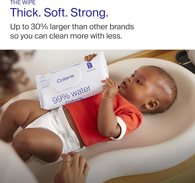 Coterie Baby Wipes + Diapers Kit, Size 2 Diapers (186 Count) & 12 Pack (672 Count) Baby Wipes with 99% Water, Plant Based Materials, Hypoallergenic for Sensitive Skin