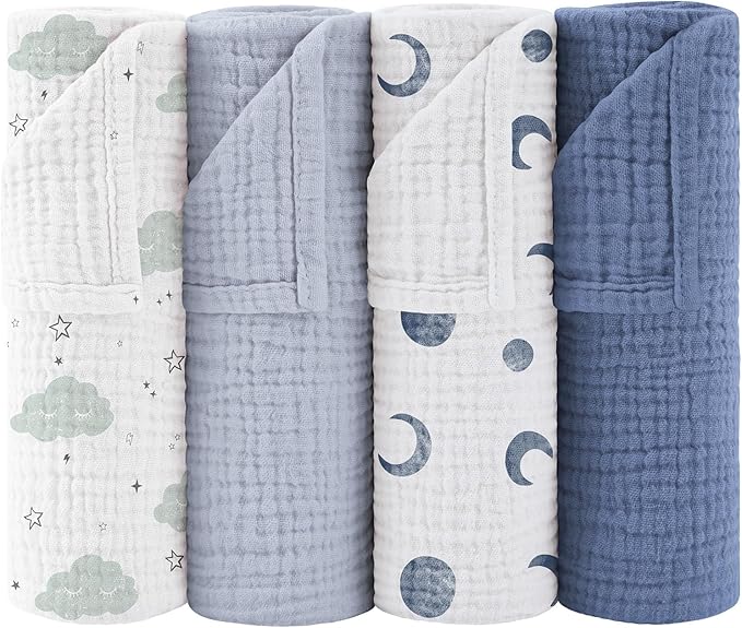 Susurration Muslin Burp Cloths 24x24 Inches Ultra Soft 100% Cotton, 4 or 7 Pack Baby Washcloths for Newborn, Absorbent Burp Rags & Swaddle Blankets