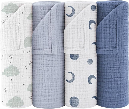 Susurration Muslin Burp Cloths 24x24 Inches Ultra Soft 100% Cotton, 4 or 7 Pack Baby Washcloths for Newborn, Absorbent Burp Rags & Swaddle Blankets