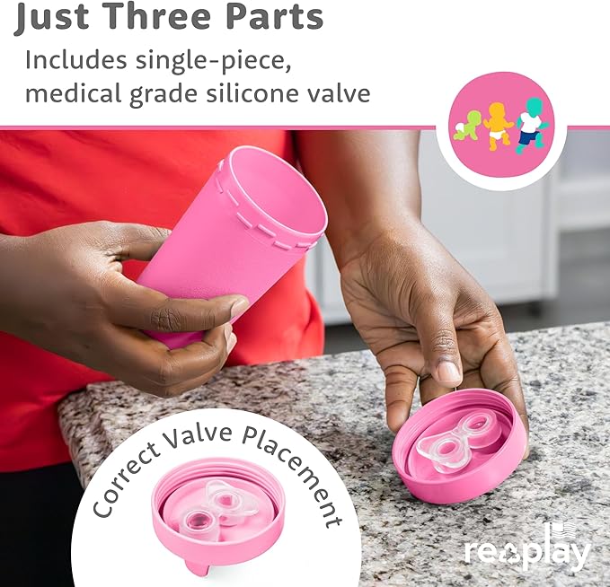Re-Play Spill-Proof Sippy Cups for Toddlers - Kids Reusable 10 Oz Set of 3, Dishwasher & Microwave Safe, Made in USA, Berry