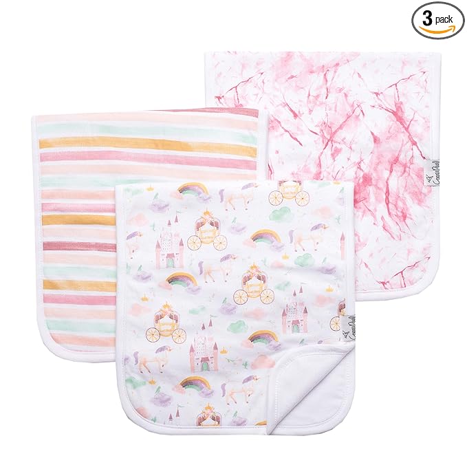 Copper Pearl Premium Baby Burp Cloths - 3-Pack Large Cotton Burp Cloths, Extra Soft Spit Up Rags with 3 Absorbent Layers, Perfect for Baby Girl Gifts (21" x 10" Size, Enchanted Set)
