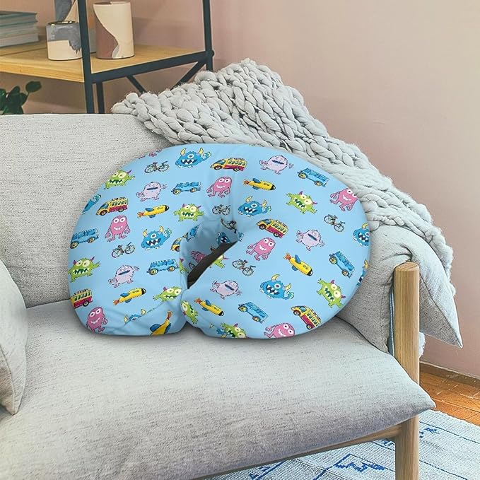 Baby Nursing Pillow Cover Monster Cartoon Car Breastfeeding Pillow Cover Boys Girls Nursing Pillow Case for Newborn, Soft Fabric Fits Snug On Infant Washable