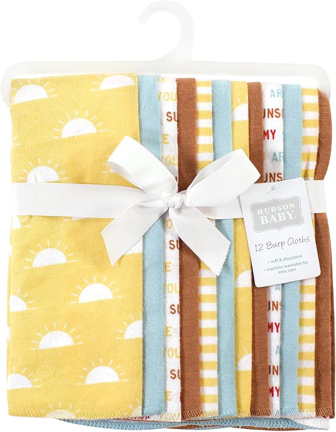 Hudson Baby Unisex Baby Cotton Flannel Burp Cloths Bundle, My Sunshine, One Size