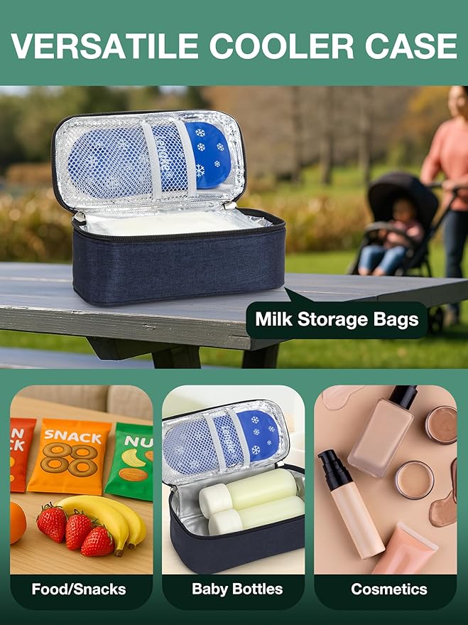 Breast Milk Cooler Travel Bag with Temperature Display, Holds 20oz Breastmilk Storage Bag with 2 Breast Milk Ice Pack, Cooling & Waterproof Portable Cooler for Moms on The Go (Blue)