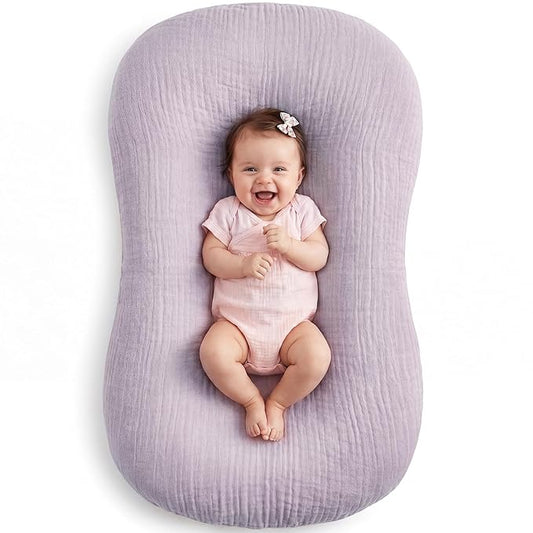 Muslin Baby Lounger Cover 1 Pack, Cotton Soft Breathable Infant Nest Slipcover, Envelope Closure, Compatible with Snuggle Me Loungers, Machine Washable, Cover Only, for Girls Boys (Purple)