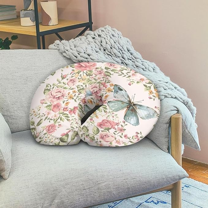 Flower Butterfly Super Soft Breast Feeding Pillows, Nursing Pillow Cover with Hidden Zipper, Safe Newborn Washable and Stretchy Pillow Cover for Baby, 2 Packs