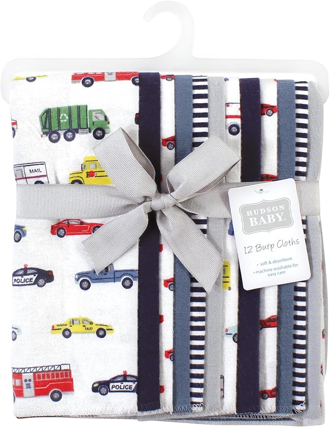 Hudson Baby Unisex Baby Cotton Flannel Burp Cloths Bundle, Going Places, One Size (Pack of 2)