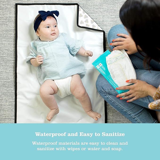 Disney Baby by J.L. Childress Full Body Portable Changing Pad for Babies - Diaper Changing Mat for Travel, Baby Accessory Essentials, Wipeable & Water-Resistant, Foldable - Mickey Minnie Ivory