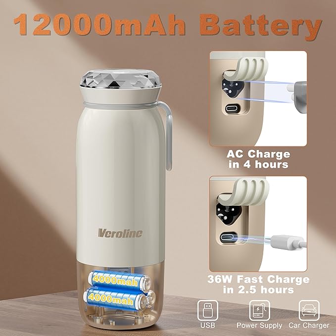 Portable Bottle Warmer for Travel, 18.6 Oz Portable Milk Warmer, 98-212℉ Adjustable, Baby Bottle Warmer On The Go with 12000mAh Battery, Fast Heating Water Warmer with Keep Warm & Sterilization