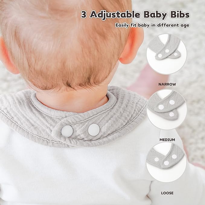 Susurration Muslin Baby Bibs 8 Pack Bandana Drool Bibs, Soft Square Adjustable Baby Drooling Bibs for Unisex Girls & Boys